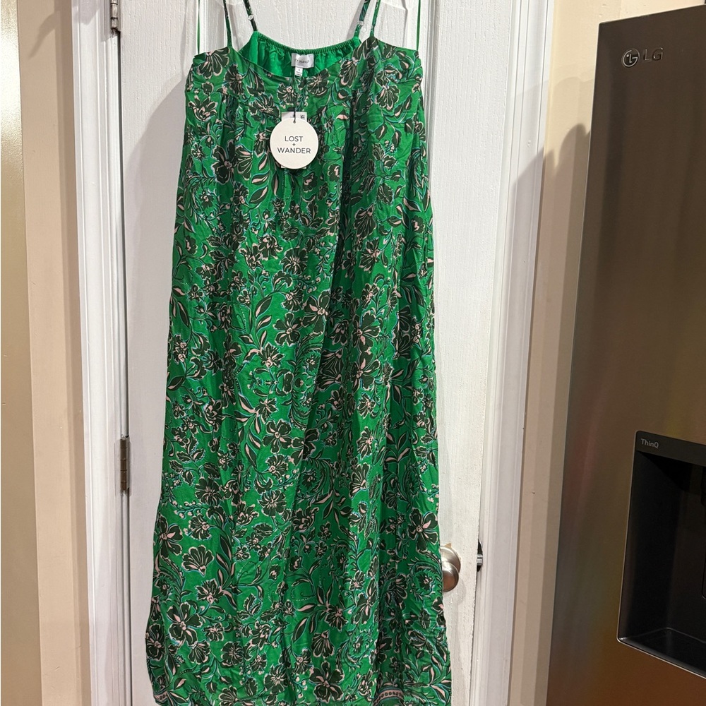 Lost + Wander Green Floral Midi Dress